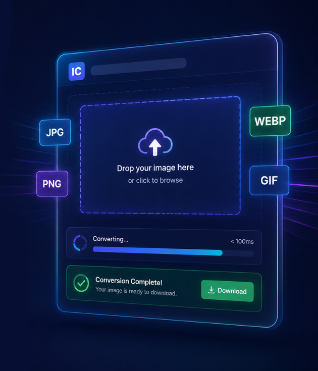 Enterprise-grade image converter interface - convert WEBP to JPG, PNG, and GIF images instantly with zero latency